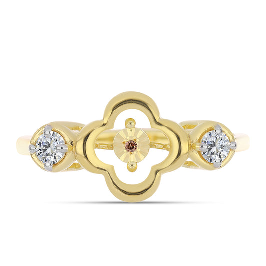 Anel de Prata com Banho de Ouro com Diamante cor de Cognac e Topázio Branco Contraste: Cabeca de Veado (800)