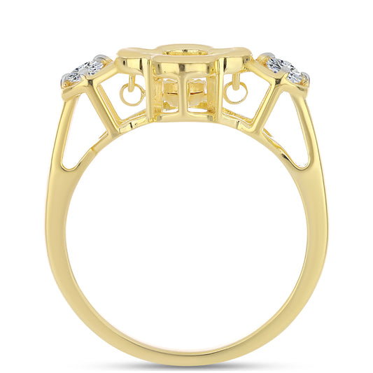Anel de Prata com Banho de Ouro com Diamante cor de Cognac e Topázio Branco Contraste: Cabeca de Veado (800)