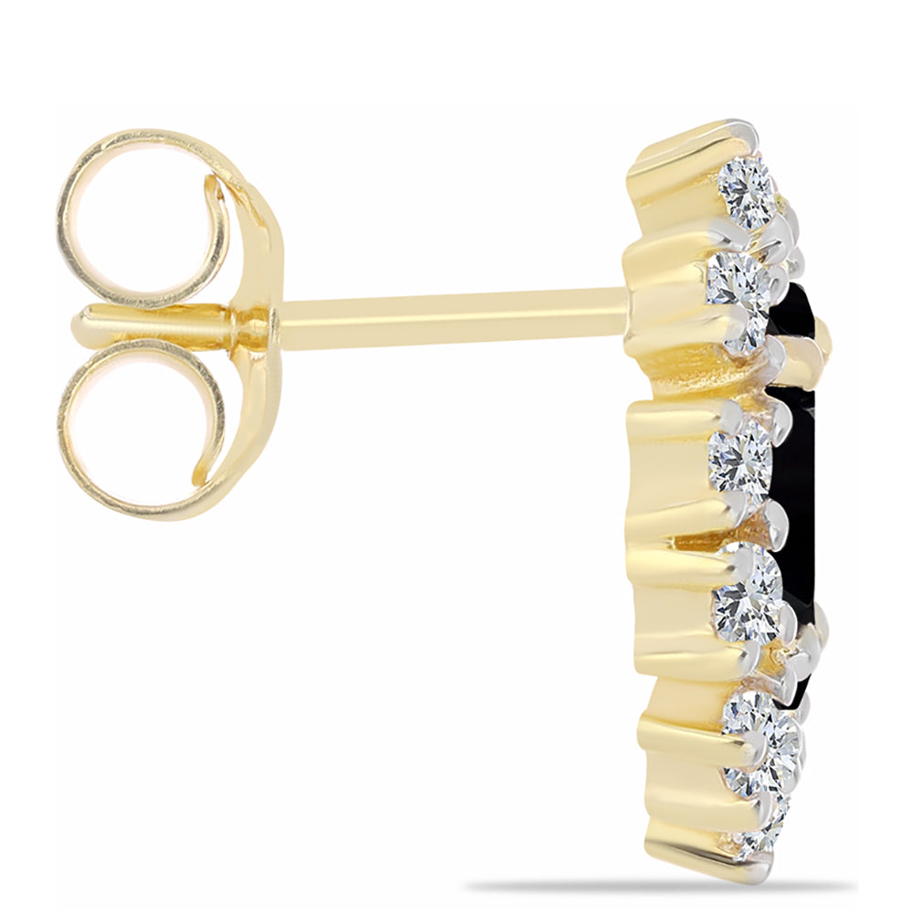 Brincos de Prata com Banho de Ouro com Ónix Preta e Topázio Branco