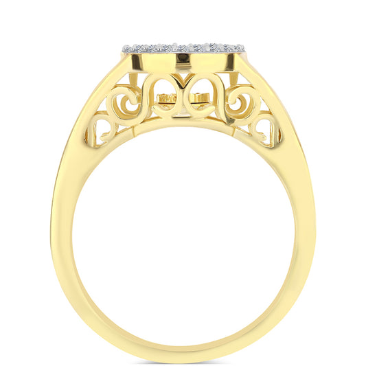 Anel de Prata com Banho de Ouro com Diamante cor de Cognac e Topázio Branco Contraste: Cabeca de Veado (800)