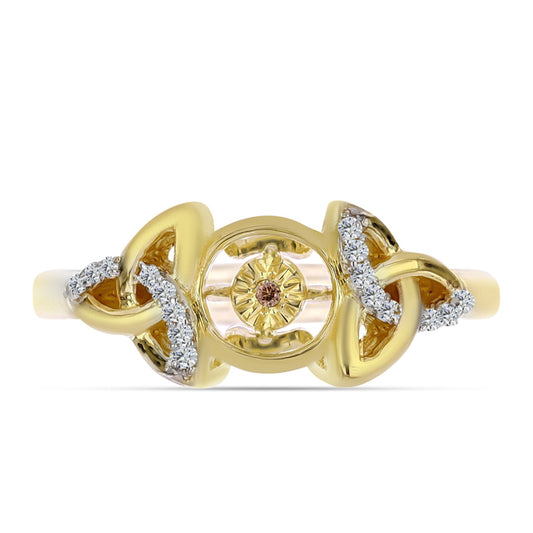 Anel de Prata com Banho de Ouro com Diamante cor de Cognac e Topázio Branco Contraste: Cabeca de Veado (800)