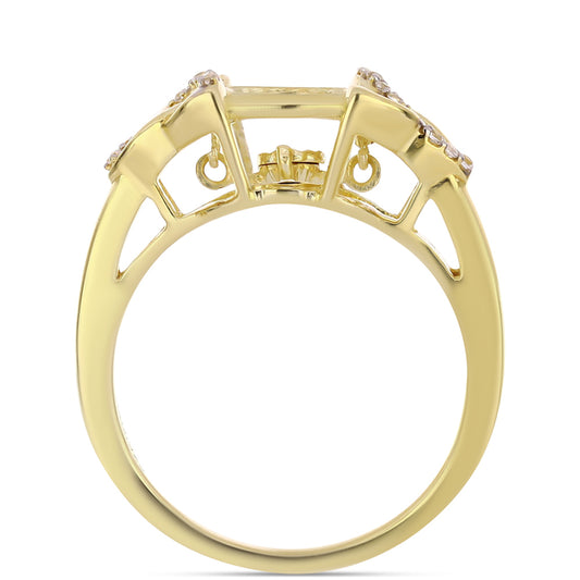 Anel de Prata com Banho de Ouro com Diamante cor de Cognac e Topázio Branco Contraste: Cabeca de Veado (800)