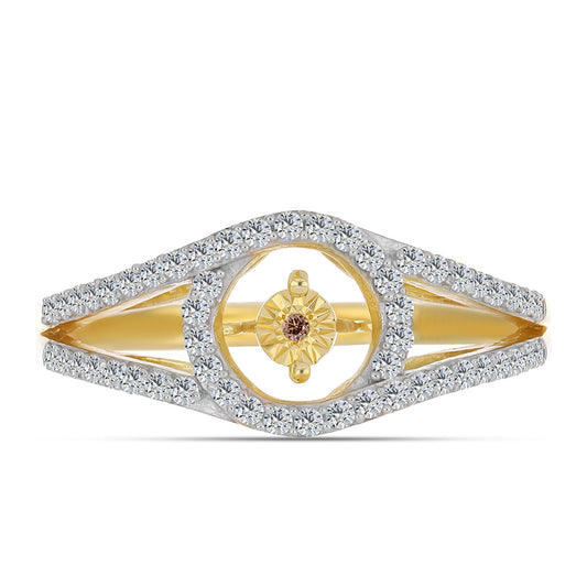 Anel de Prata com Banho de Ouro com Diamante cor de Cognac e Topázio Branco Contraste: Cabeca de Veado (800)