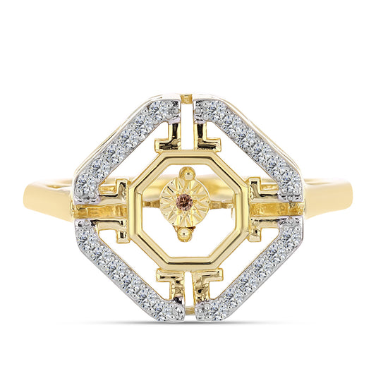 Anel de Prata com Banho de Ouro com Diamante cor de Cognac e Topázio Branco Contraste: Cabeca de Veado (800)