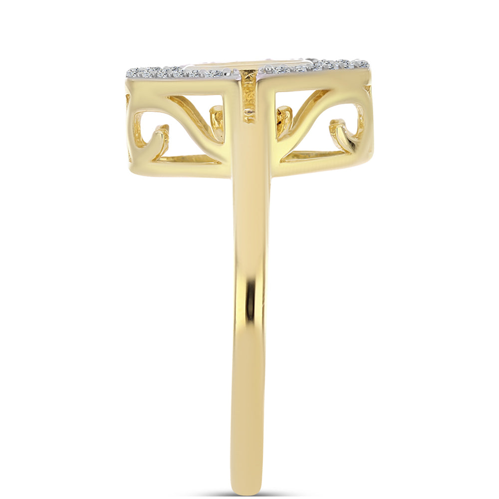 Anel de Prata com Banho de Ouro com Diamante cor de Cognac e Topázio Branco Contraste: Cabeca de Veado (800)