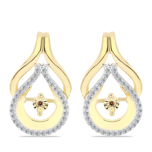 Brincos de Prata com Banho de Ouro com Diamante cor de Cognac e Topázio Branco Contraste: Cabeca de Veado (800)