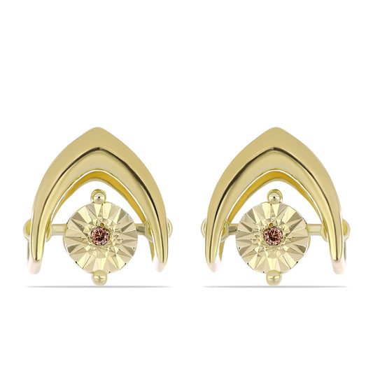 Brincos de Prata com Banho de Ouro com Diamante cor de Cognac