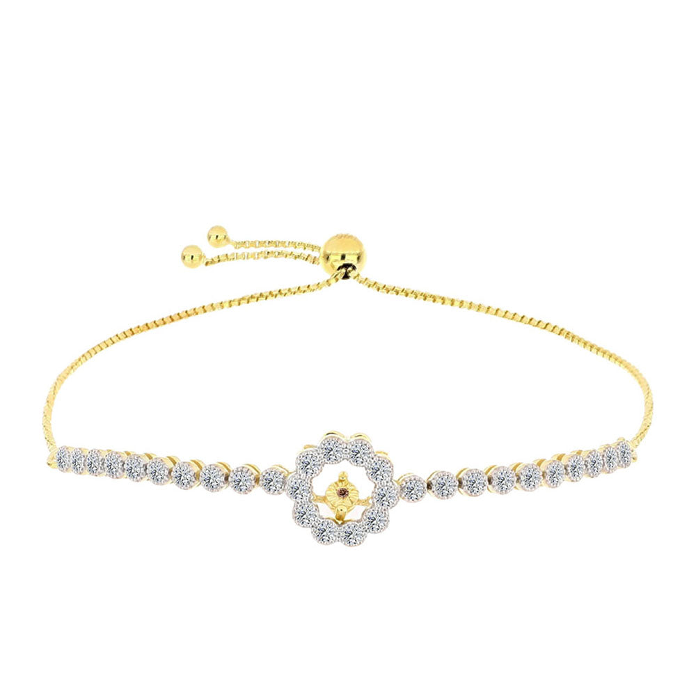 Pulseira de Prata com Banho de Ouro com Diamante cor de Cognac e Topázio Branco Contraste: Cabeca de Veado (800)