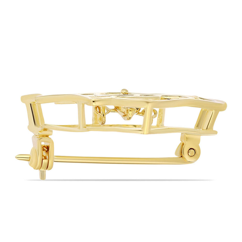 Alfinete de Prata com Banho de Ouro com Diamante cor de Cognac Contraste: Cabeca de Veado (800)
