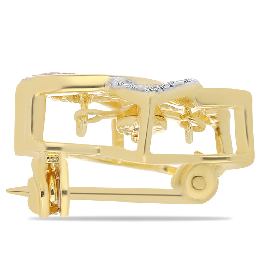 Alfinete de Prata com Banho de Ouro com Diamante cor de Cognac e Topázio Branco