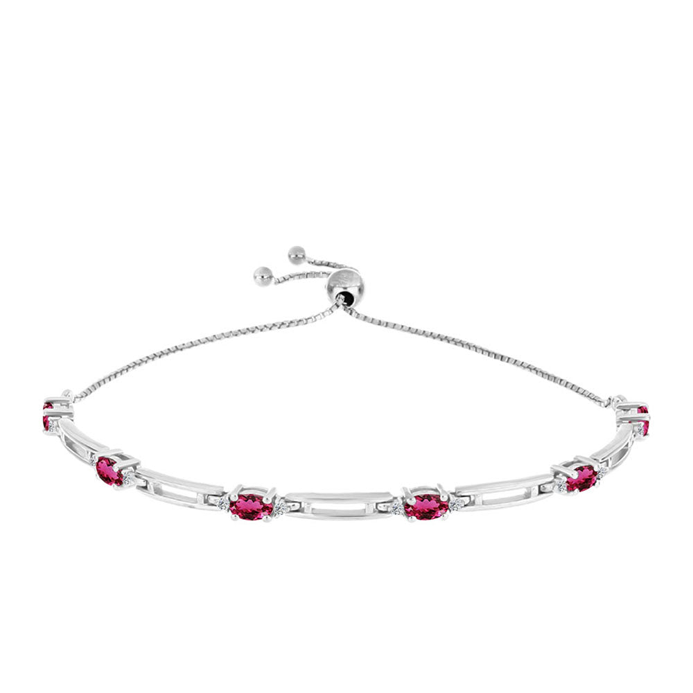 Pulseira de Prata com Rubelita das Minas do Cruzeiro e Topázio Branco Contraste: Cabeca de Veado (800)