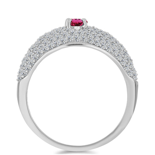 Anel de Prata com Rubelita das Minas do Cruzeiro e Topázio Branco Contraste: Cabeca de Veado (800)