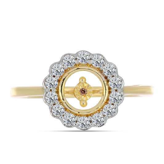 Anel de Prata com Banho de Ouro com Diamante cor de Cognac e Topázio Branco Contraste: Cabeca de Veado (800)