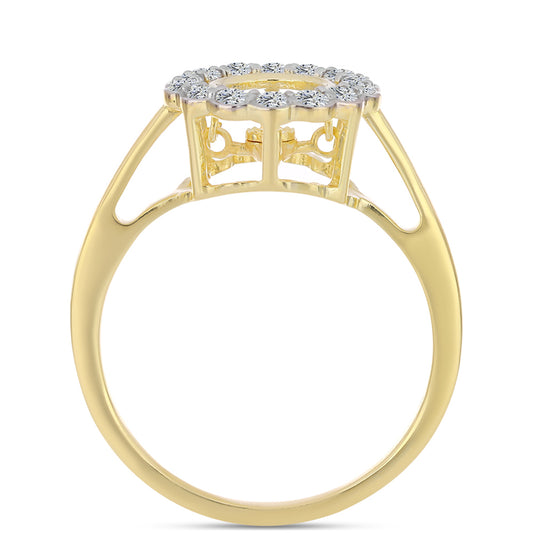 Anel de Prata com Banho de Ouro com Diamante cor de Cognac e Topázio Branco Contraste: Cabeca de Veado (800)