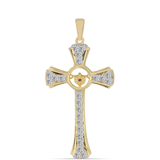 Cruz Pendente de Prata com Banho de Ouro com Diamante cor de Cognac e Topázio Branco Contraste: Cabeca de Veado (800)