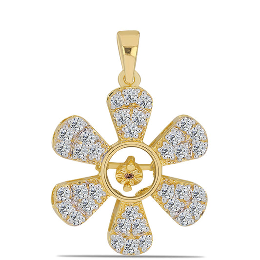 Pendente de Prata com Banho de Ouro com Diamante cor de Cognac e Topázio Branco Contraste: Cabeca de Veado (800)