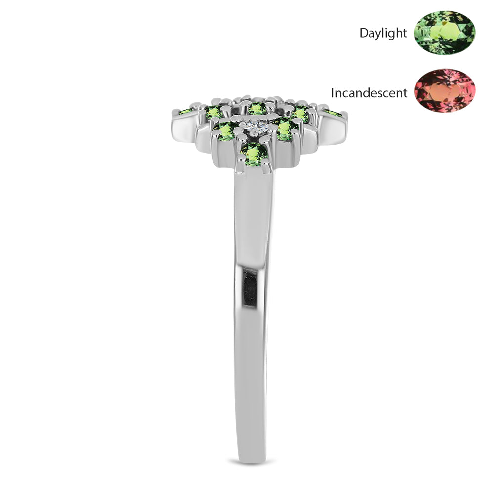 Anel de Prata com Alexandrita Natural e Topázio Branco Contraste: Cabeca de Veado (800)