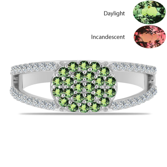 Anel de Prata com Alexandrita Natural e Topázio Branco Contraste: Cabeca de Veado (800)