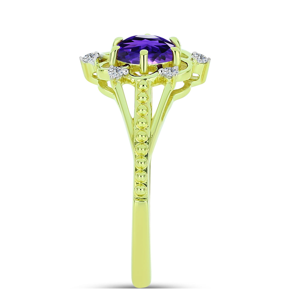 Anel de Prata com Banho de Ouro com Ametista de Marrocos e Topázio Branco