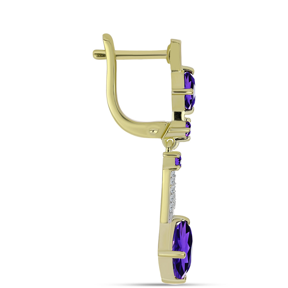 Brincos de Prata com Banho de Ouro com Ametista de Marrocos e Topázio Branco