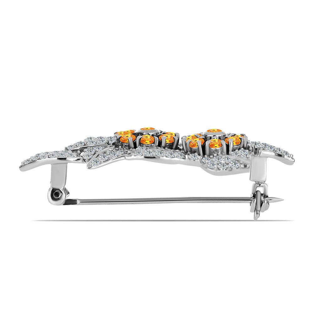 Alfinete de Prata com Safira Padparadscha e Topázio Branco Contraste: Cabeca de Veado (800)