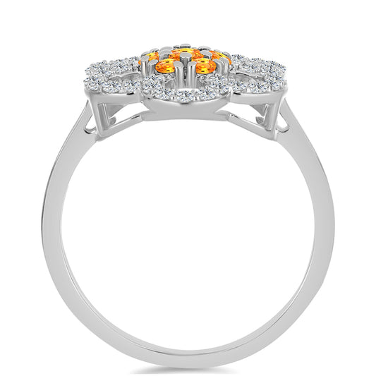 Anel de Prata com Safira Padparadscha e Topázio Branco Contraste: Cabeca de Veado (800)