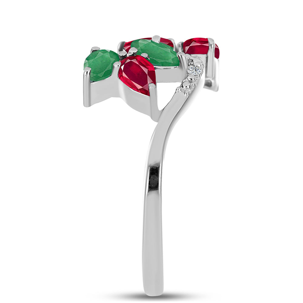 Anel de Prata com Rubi de Madagáscar e Esmeralda do Brasil