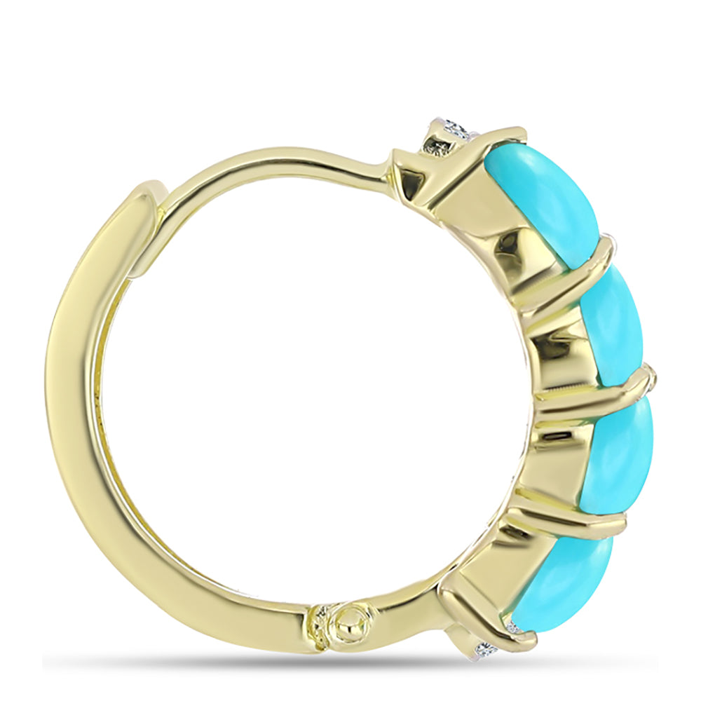 Brincos de Prata com Banho de Ouro com Turquesa Bela Adormecida e Topázio Branco