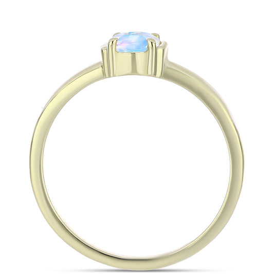 Anel de Prata com Banho de Ouro com Pedra da Lua Arco-íris