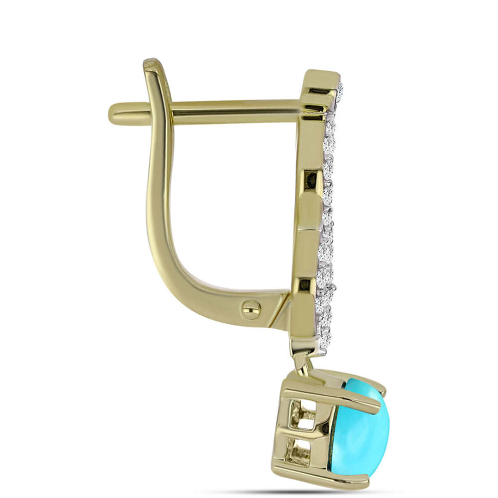 Brincos de Prata com Banho de Ouro com Turquesa Bela Adormecida e Topázio Branco