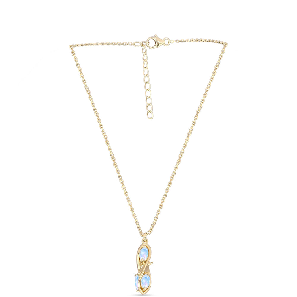 Colar de Prata com Banho de Ouro com Pedra da Lua Arco-íris Contraste: Cabeca de Veado (800)