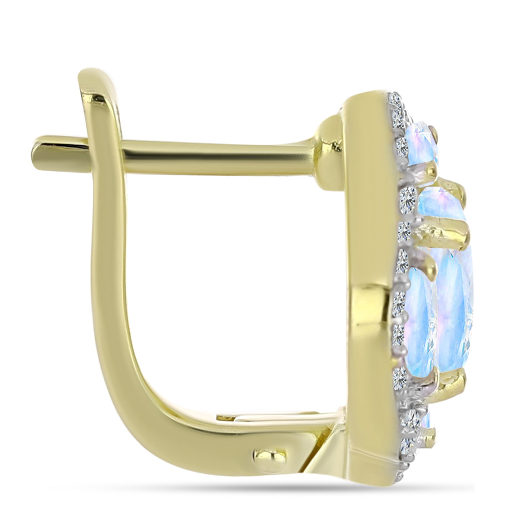 Brincos de Prata com Banho de Ouro com Pedra da Lua Arco-íris