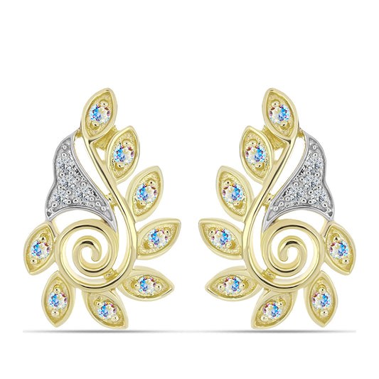 Brincos de Prata com Banho de Ouro com Moissanite efeito gelo e Topázio Branco