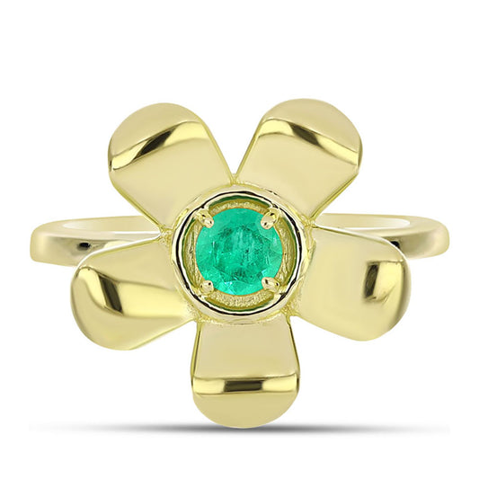 Anel de Prata com Banho de Ouro com Esmeralda da Colômbia Contraste: Cabeca de Veado (800)