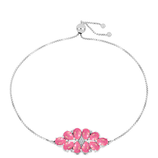 Pulseira de Prata com Opala Rosa de Lega Dembi e Topázio Branco Contraste: Cabeca de Veado (800)
