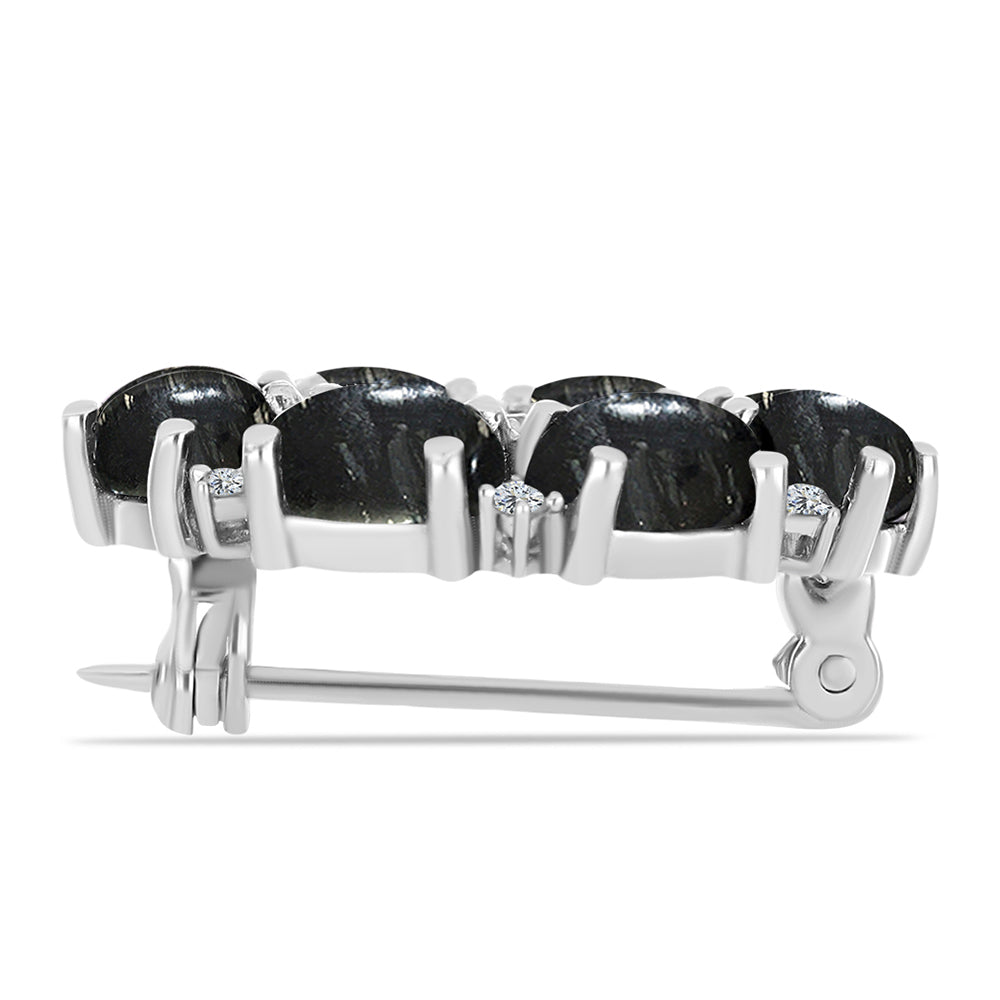 Alfinete de Prata com Jaspe Picasso e Topázio Branco Contraste: Cabeca de Veado (800)