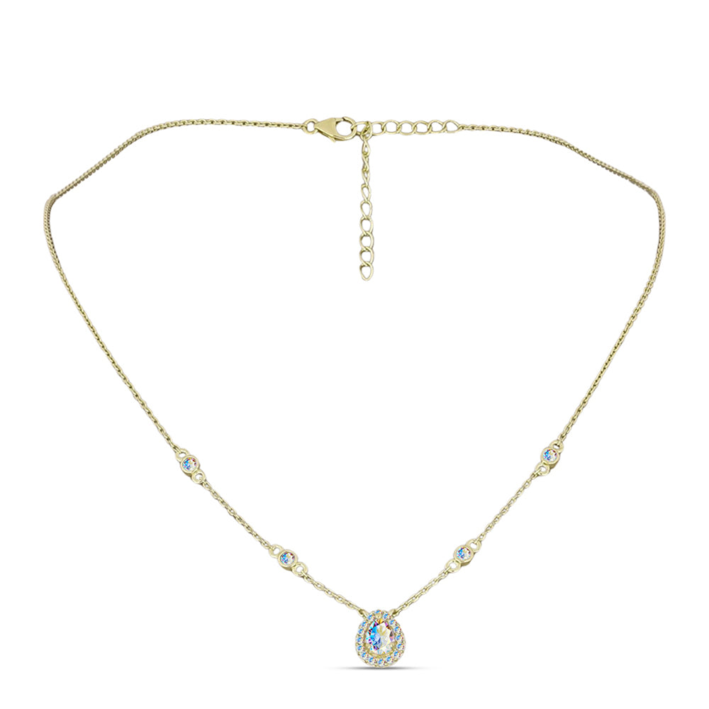 Colar de Prata com Banho de Ouro com Moissanite efeito gelo Contraste: Cabeca de Veado (800)