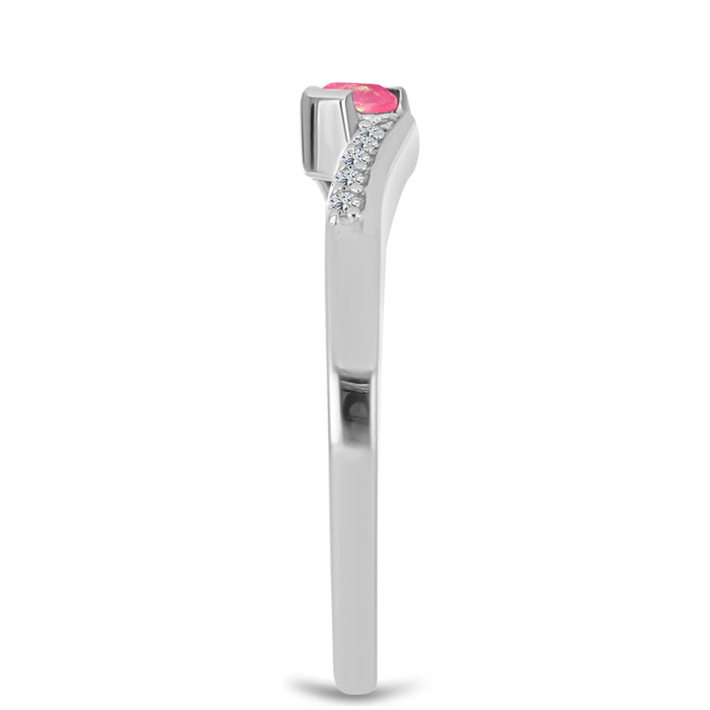 Anel de Prata com Opala Rosa de Lega Dembi e Topázio Branco