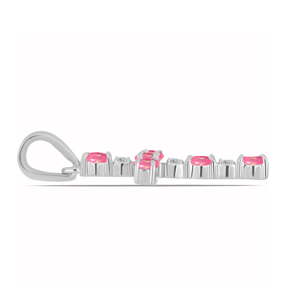 Cruz Pendente de Prata com Opala Rosa de Lega Dembi e Topázio Branco