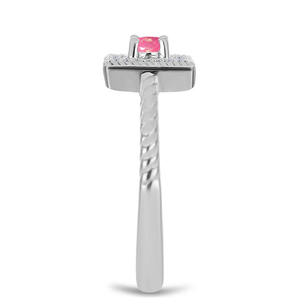 Anel de Prata com Opala Rosa de Lega Dembi e Topázio Branco