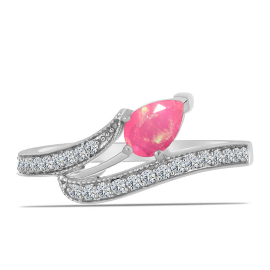 Anel de Prata com Opala Rosa de Lega Dembi e Topázio Branco