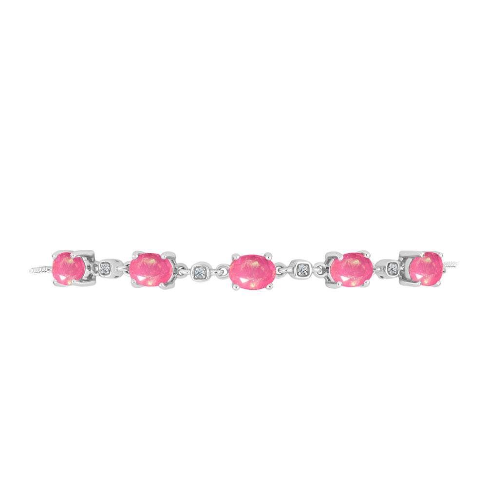 Pulseira de Prata com Opala Rosa de Lega Dembi e Topázio Branco Contraste: Cabeca de Veado (800)
