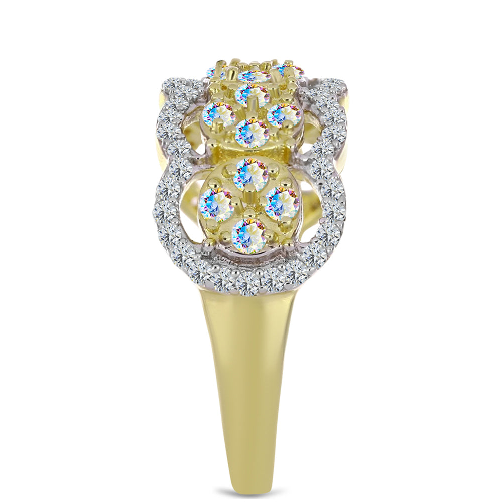 Anel de Prata com Banho de Ouro com Moissanite efeito gelo e Topázio Branco Contraste: Cabeca de Veado (800)