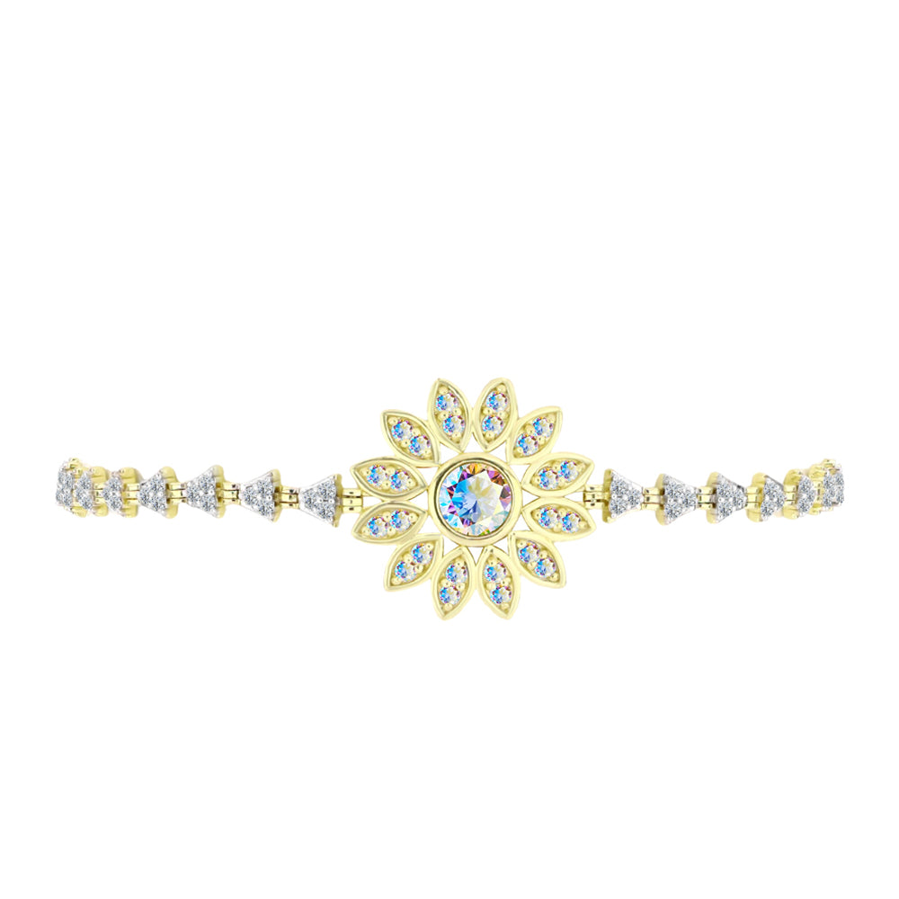 Pulseira de Prata com Banho de Ouro com Moissanite efeito gelo e Topázio Branco Contraste: Cabeca de Veado (800)