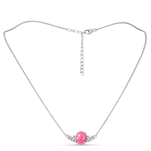 Colar de Prata com Opala Rosa de Lega Dembi e Topázio Branco Contraste: Cabeca de Veado (800)
