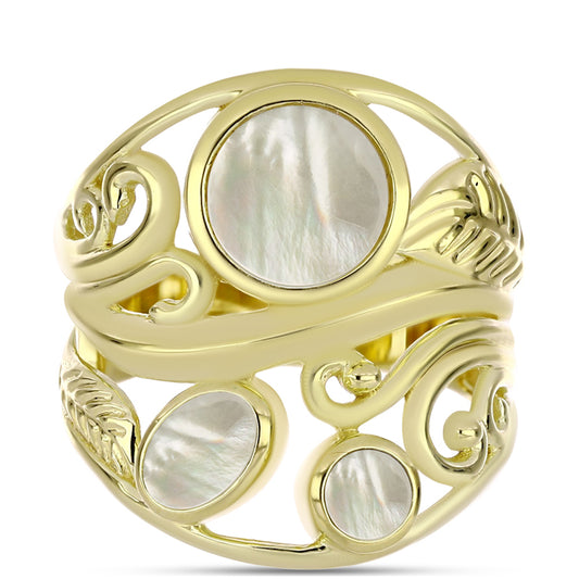 Anel de Prata com Banho de Ouro com Mãe de Pérola Contraste: Cabeca de Veado (800)