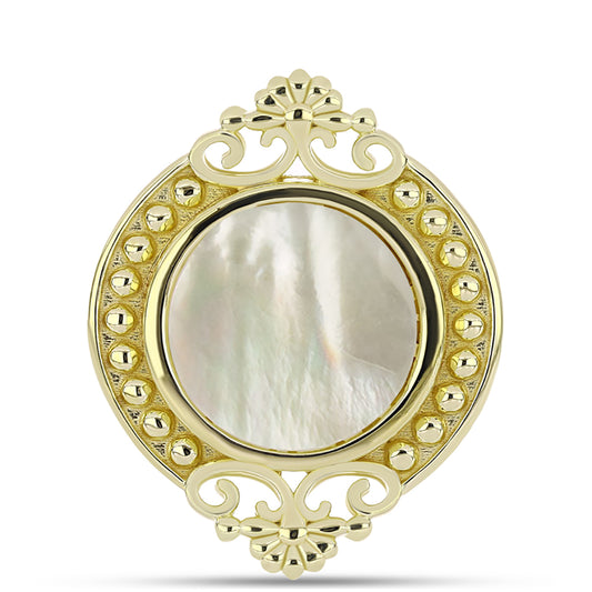 Anel de Prata com Banho de Ouro com Mãe de Pérola Contraste: Cabeca de Veado (800)