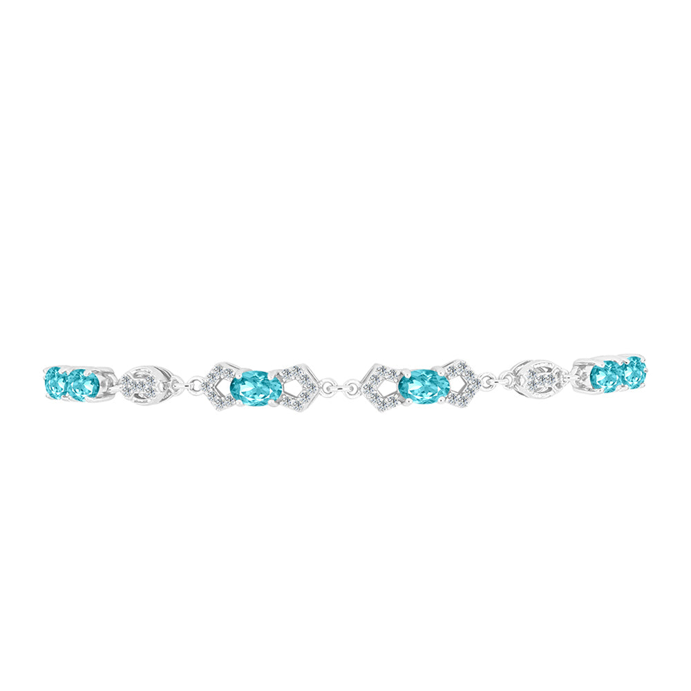 Pulseira de Prata com Quartzo de Paraíba e Topázio Branco Contraste: Cabeca de Veado (800)