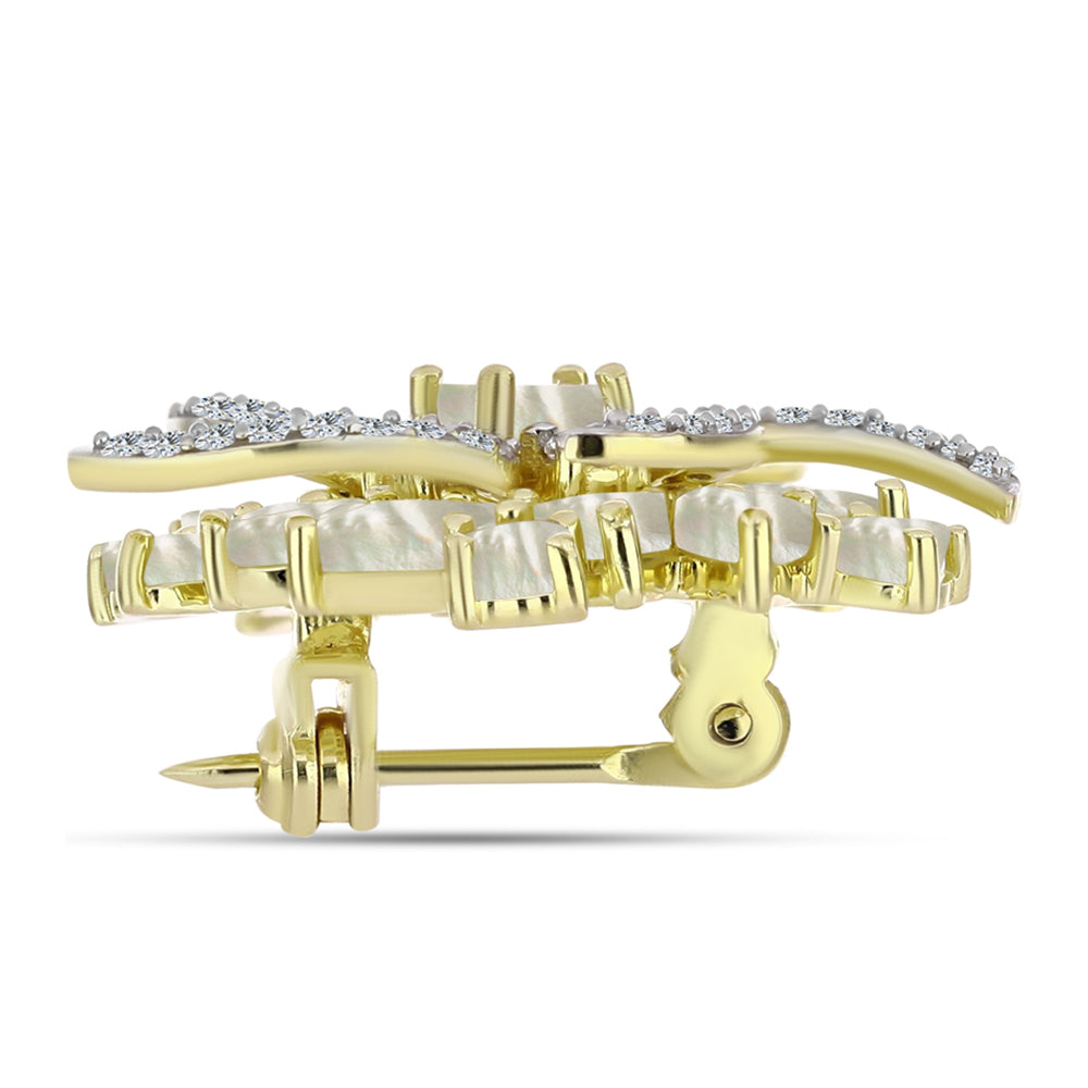 Alfinete de Prata com Banho de Ouro com Mãe de Pérola Contraste: Cabeca de Veado (800)