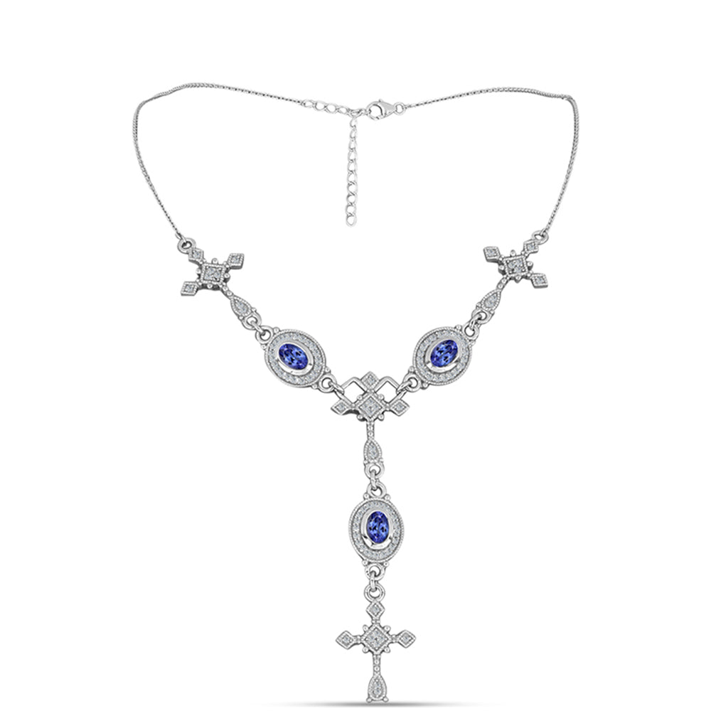 Colar de Prata com Tanzanite AAA e Topázio Branco Contraste: Cabeca de Veado (800)